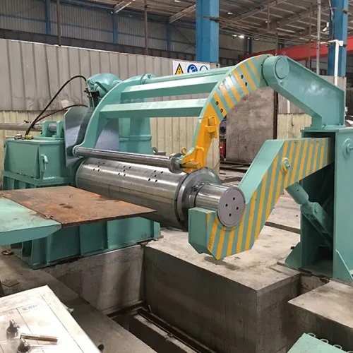 Recoiler winds slit metal strips into tight coils for storage/transport, ensuring tension control and edge alignment.